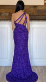 One Shoulder Mermaid Sequin Prom Dress With Side Slit, HZ0307