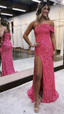 One Shoulder Pink Sequin Mermaid Prom Dress With Slit, HZ0307