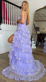 One Shoulder Ruffle Skirt Lace Prom HZ0307