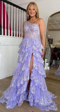One Shoulder Ruffle Skirt Lace Prom HZ0307