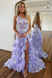 One Shoulder Ruffle Skirt Lace Prom HZ0307