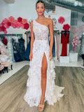 One Shoulder Ruffle Skirt Lace Prom HZ0307