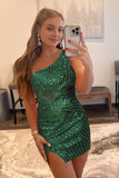 One Shoulder Sequin Bodycon Homecoming Dresses Short Back To School Dress, HZ0307