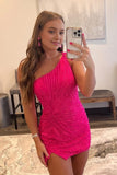 One Shoulder Sequin Bodycon Homecoming Dresses Short Back To School Dress, HZ0307