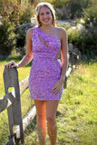 One Shoulder Sequin Mini Homecoming Dress, Bodycon Party Gown, HZ0307