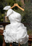 One Shoulder White Organza Homecoming Dresses, HZ0307