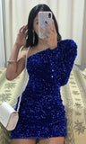 One Sleeves Royal Blue Sequin Tight Homecoming HZ0307