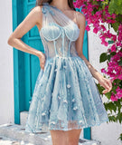 One Shoulder A-Line Homecoming Dress, Mini Prom Evening Gown, HZ0307