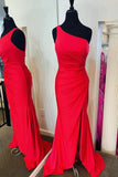 One Shoulder Red Mermaid Long Prom Dress with HZ0307