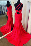One Shoulder Red Mermaid Long Prom Dress with HZ0307