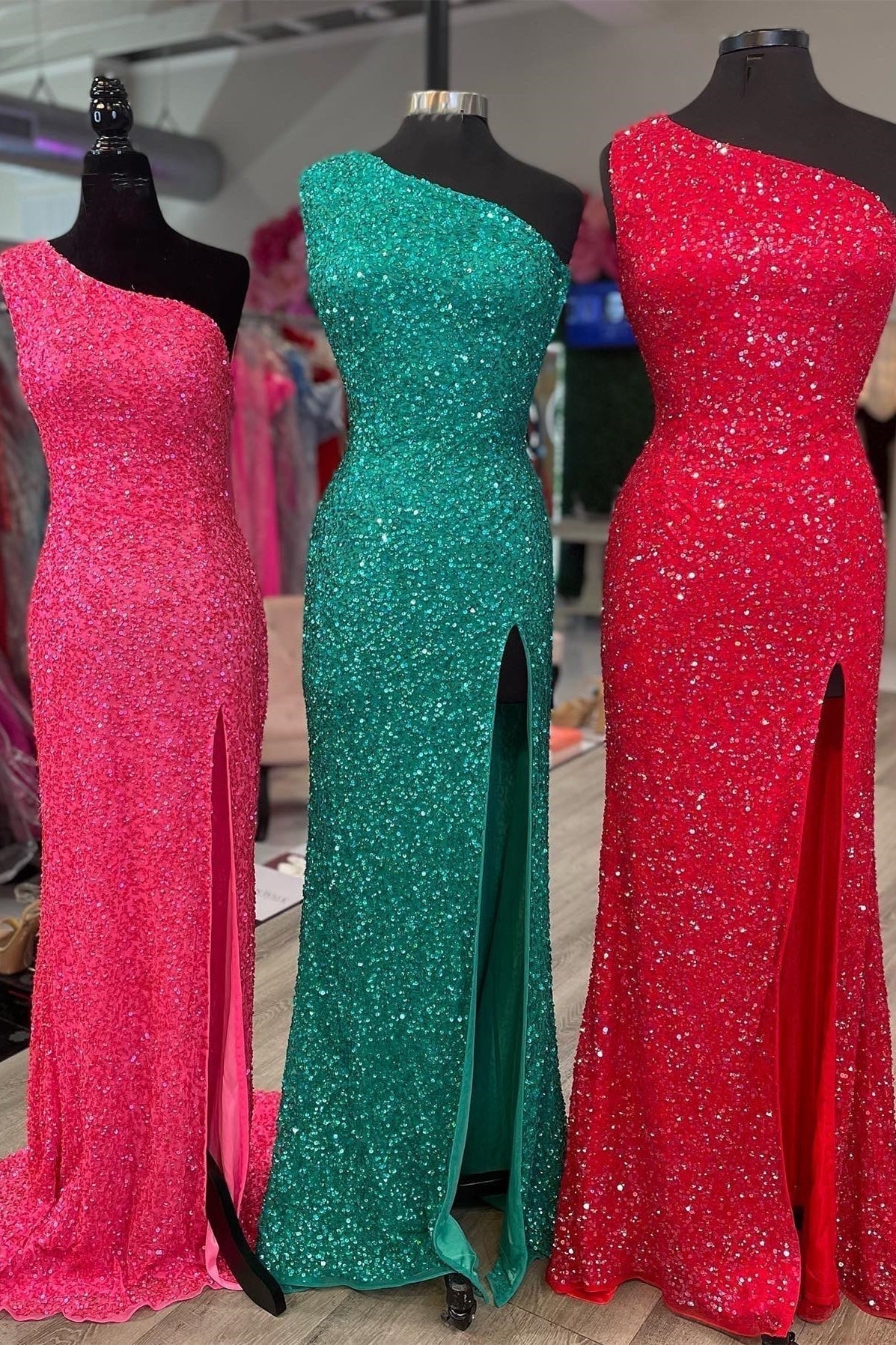One Shoulder Sequin Mermaid Long Formal Dress with Lace Up HZ0307