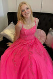 LTP1721,Open Back Hot Pink Tulle Lace Long Prom Dresses, Hot Pink Lace Formal Graduation Evening HZ0307