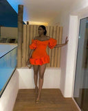 Orange Bubble Sleeves Homecoming Dresses Tight Short Prom Dress, HZ0307