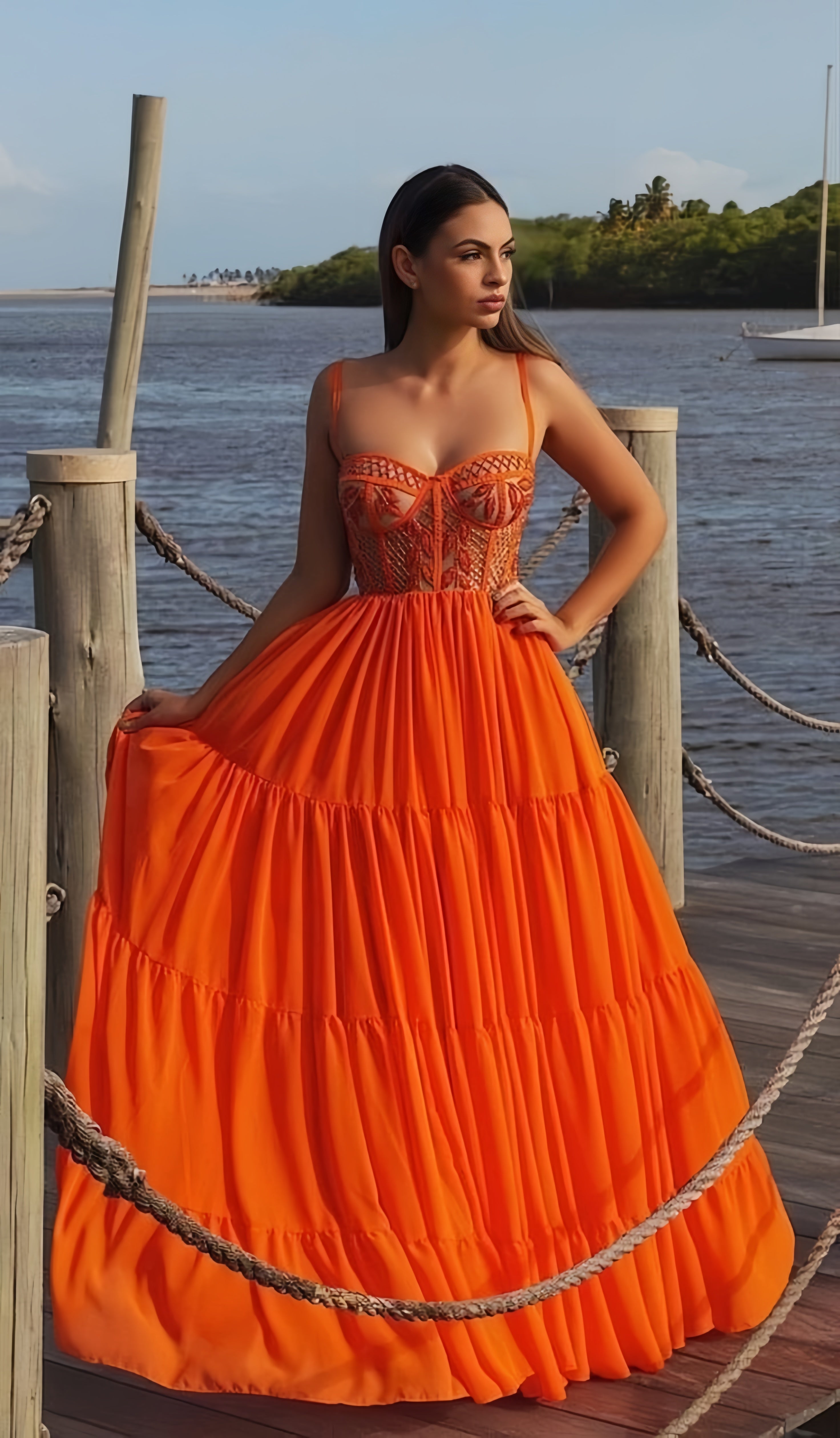 Orange A-Line Evening Formal Dresses, Chiffon Prom Dresses, HZ0307