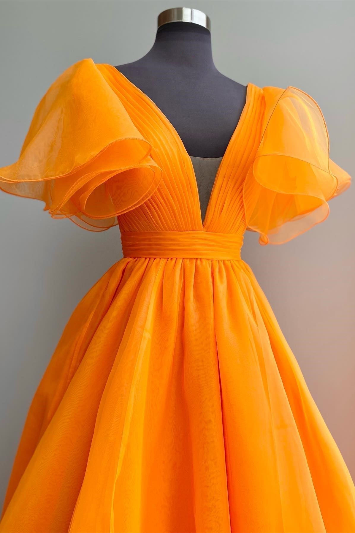Orange A-line Long Formal Dress with Flutter HZ0307
