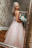 Spaghetti Straps Light Pink A-Line Tulle Prom Dress With HZ0307