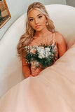 Spaghetti Straps Light Pink A-Line Tulle Prom Dress With HZ0307