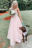Spaghetti Straps Light Pink A-Line Tulle Prom Dress With HZ0307
