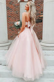 Spaghetti Straps Light Pink A-Line Tulle Prom Dress With HZ0307