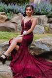 Burgundy Mermaid Open Back Long Prom HZ0307