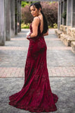 Burgundy Mermaid Open Back Long Prom HZ0307