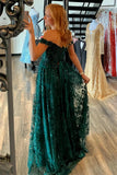 LTP1261,Luxury Green Prom Dresses, Sparkle A-Line Evening Dresses, Off The Shoulder Prom HZ0307