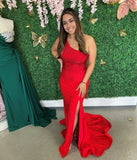LTP1078,Red one shoulder beaded mermaid long prom dresses with side HZ0307