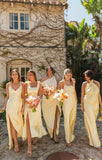 Pastel Yellow Satin Bridesmaid Dresses, HZ0307