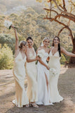 Pastel Yellow Satin Bridesmaid Dresses, V-Neck Mermaid Bridesmaid Dress, HZ0307