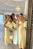 Pastel Yellow Satin Bridesmaid Dresses, V-Neck Mermaid Bridesmaid Dress, HZ0307