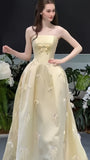 Pastel Yellow Strapless Prom Dresses Sleeveless Long Party Formal HZ0307