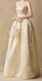 Pastel Yellow Strapless Prom Dresses Sleeveless Long Party Formal HZ0307