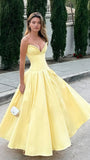 Pastel Yellow Sweetheart Prom Dress, Sleeveless A-Line Ball HZ0307