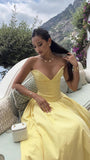 Pastel Yellow Sweetheart Prom Dress, Sleeveless A-Line Ball HZ0307