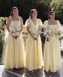 Pastel Yellow Chiffon Long Bridesmaid Dresses, HZ0307