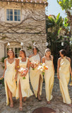 Pastel Yellow Satin Bridesmaid Dresses, HZ0307