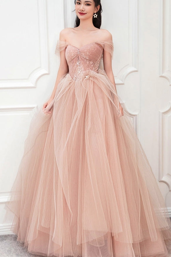 Peach Ball Gown with Off the Shoulder HZ0307