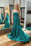 Peacock Blue Strapless Pleated Evening Prom HZ0307