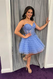 Periwinkle Appliques Corset Homecoming Dresses A-line Ruffle Short Dress, HZ0307