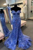 Off The Shoulder Lace Sequins Long Prom HZ0307