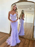 Lilac Mermaid Lace Long Prom Dress, Formal Evening HZ0307