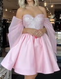 Pink A-Line Homecoming Dress, Sequin Mini Prom Birthday Dresses, HZ0307