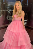 Pink Applique Long Evening Prom Dress, Sleeveless Formal Party Dresses, HZ0307