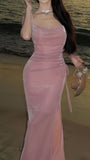 Pink Bodycon Glitter Party Dress Sleeveless Prom Dress With Side HZ0307
