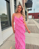 Pink Chiffon Ruffle Party Dress Long Prom Dress, HZ0307