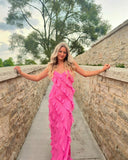Pink Chiffon Ruffle Party Dress Long Prom Dress, HZ0307