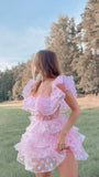 Pink Dots Mini Homecoming Dress, Ruffle Teen Hoco Dress, HZ0307