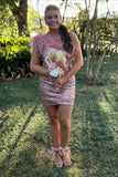 Pink Feather Sequined Homecoming Dresses Bodycon Party Gown, HZ0307