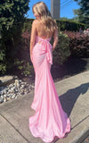 Pink Halter Plung V-neck Mermaid Long Senior Prom HZ0307