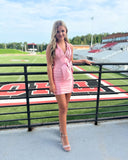 Pink Halter Tight Homecoming Dresses Bowknot Celebrity Dress, HZ0307